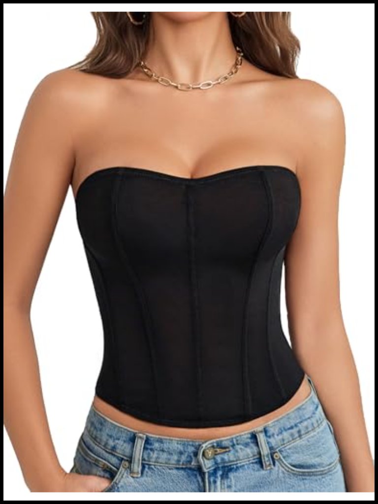 Mesh Strapless Bustier Boned Tie Back Corset Top Going Out Party Tops Lingerie